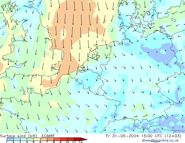 Surface wind (bft) ECMWF Fr 31.05.2024 15 UTC