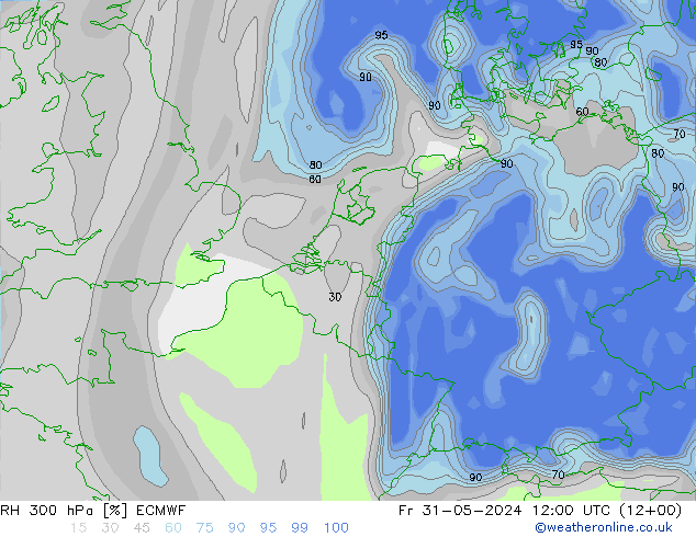 RH 300 hPa ECMWF Sex 31.05.2024 12 UTC