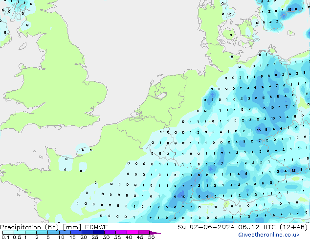 Z500/Rain (+SLP)/Z850 ECMWF Dom 02.06.2024 12 UTC