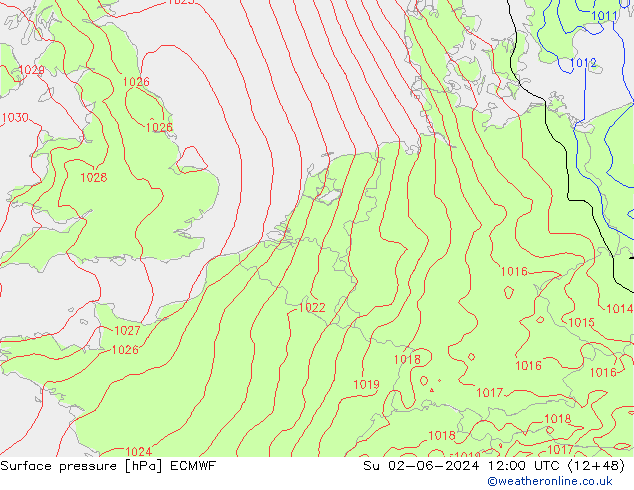 Yer basıncı ECMWF Paz 02.06.2024 12 UTC