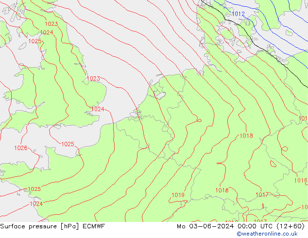 Bodendruck ECMWF Mo 03.06.2024 00 UTC