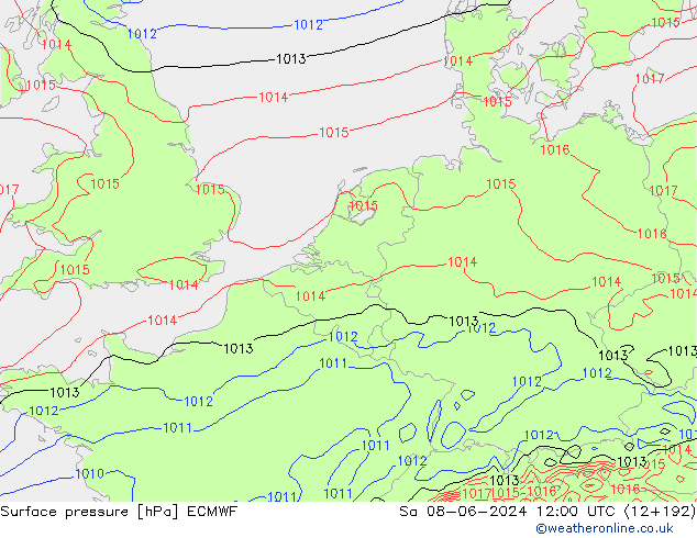 Bodendruck ECMWF Sa 08.06.2024 12 UTC