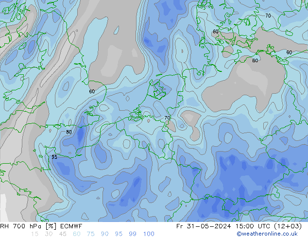 RH 700 hPa ECMWF 星期五 31.05.2024 15 UTC