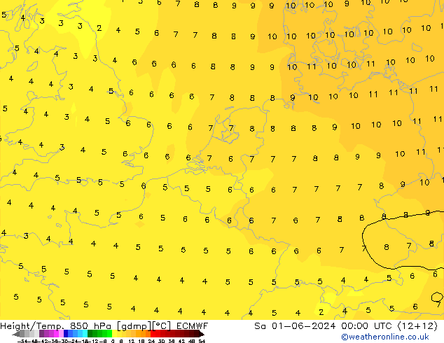 Height/Temp. 850 hPa ECMWF Sa 01.06.2024 00 UTC