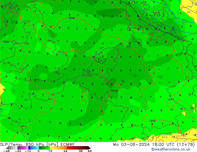 SLP/Temp. 850 hPa ECMWF lun 03.06.2024 18 UTC