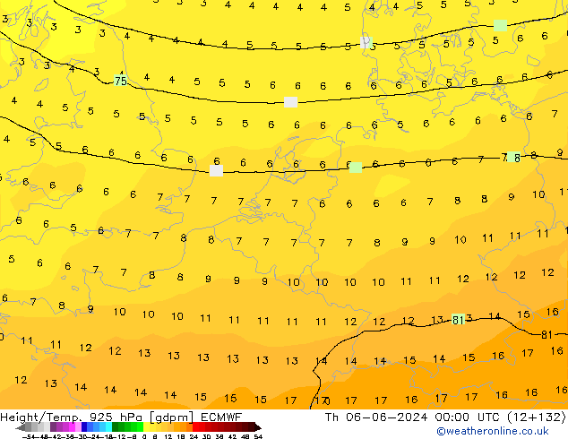 Geop./Temp. 925 hPa ECMWF jue 06.06.2024 00 UTC