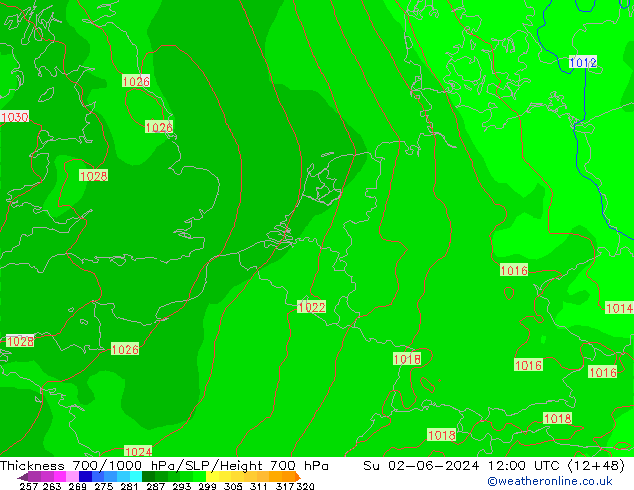 Thck 700-1000 hPa ECMWF Dom 02.06.2024 12 UTC