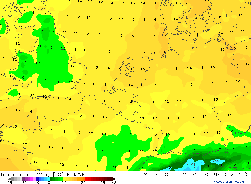 Temperature (2m) ECMWF Sa 01.06.2024 00 UTC