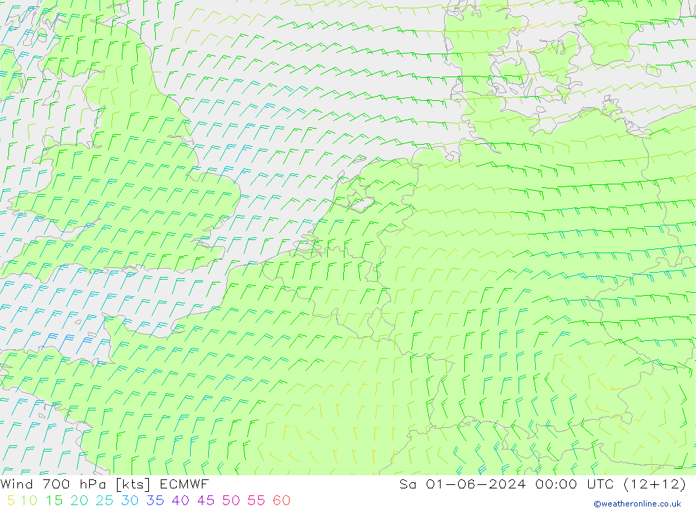 Wind 700 hPa ECMWF Sa 01.06.2024 00 UTC