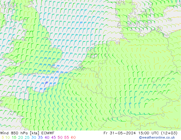 风 850 hPa ECMWF 星期五 31.05.2024 15 UTC