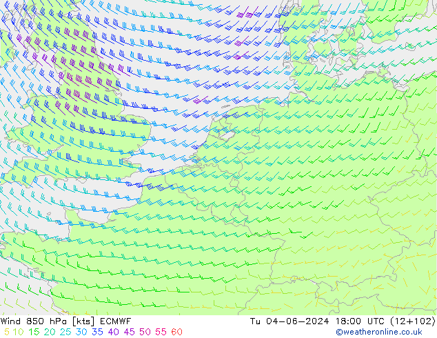 Rüzgar 850 hPa ECMWF Sa 04.06.2024 18 UTC