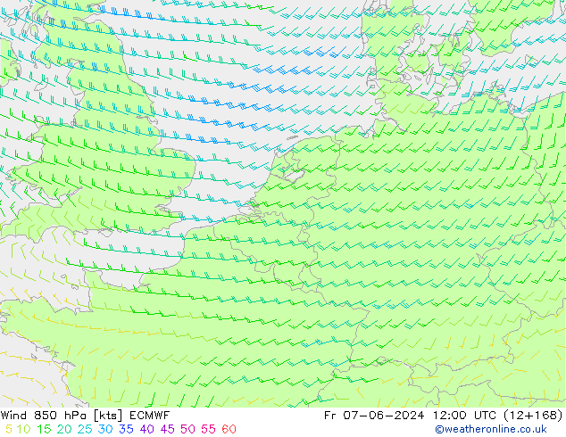 Wind 850 hPa ECMWF Fr 07.06.2024 12 UTC