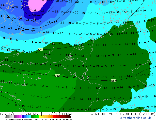 Yükseklik/Sıc. 500 hPa ECMWF Sa 04.06.2024 18 UTC