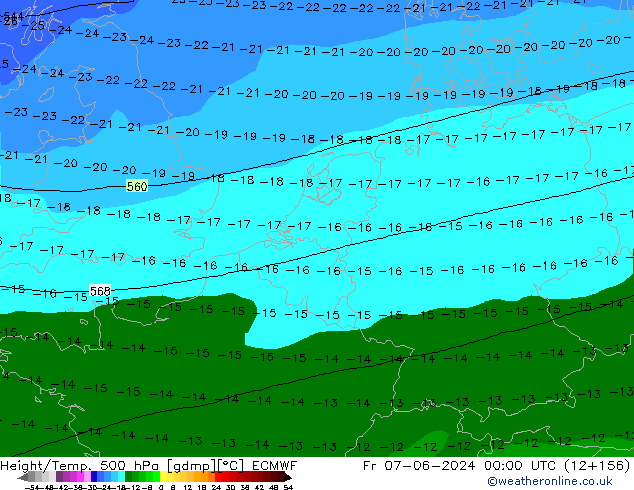 Height/Temp. 500 hPa ECMWF Sex 07.06.2024 00 UTC