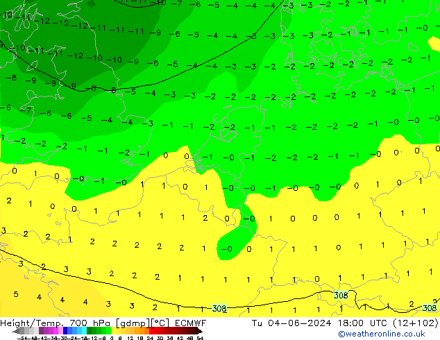 Height/Temp. 700 гПа ECMWF вт 04.06.2024 18 UTC