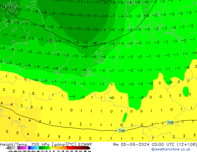 Hoogte/Temp. 700 hPa ECMWF wo 05.06.2024 00 UTC