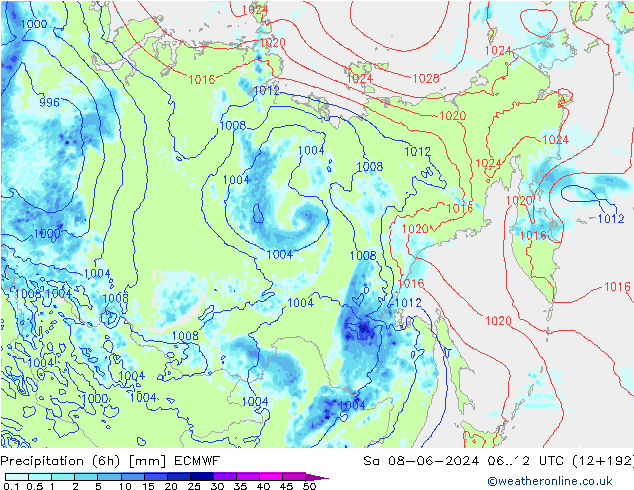 Z500/Rain (+SLP)/Z850 ECMWF Sa 08.06.2024 12 UTC