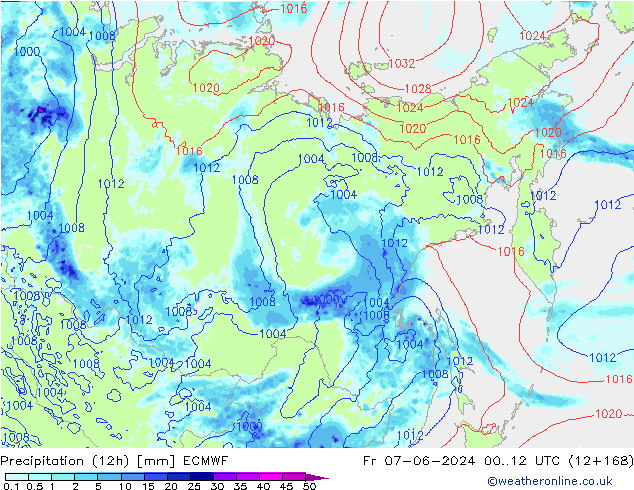 Precipitación (12h) ECMWF vie 07.06.2024 12 UTC