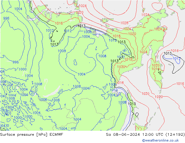 Surface pressure ECMWF Sa 08.06.2024 12 UTC