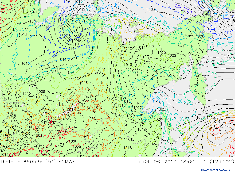 Theta-e 850hPa ECMWF mar 04.06.2024 18 UTC