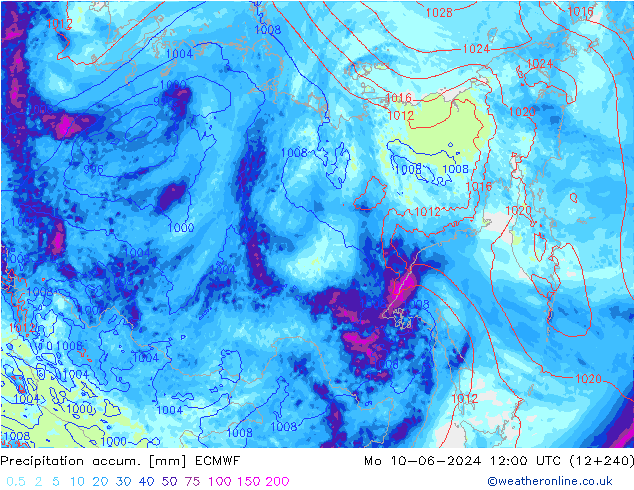 Totale neerslag ECMWF ma 10.06.2024 12 UTC