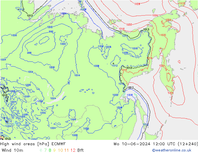 High wind areas ECMWF пн 10.06.2024 12 UTC