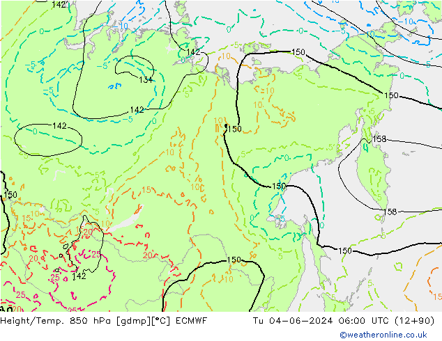 Height/Temp. 850 hPa ECMWF Út 04.06.2024 06 UTC