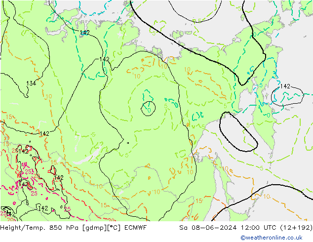 Z500/Rain (+SLP)/Z850 ECMWF Sa 08.06.2024 12 UTC