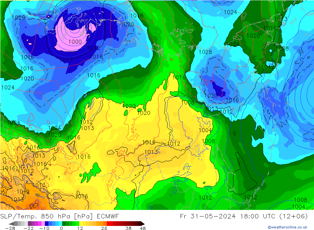 SLP/Temp. 850 hPa ECMWF Sex 31.05.2024 18 UTC