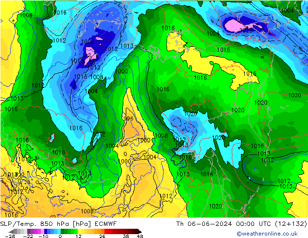 SLP/Temp. 850 hPa ECMWF jeu 06.06.2024 00 UTC