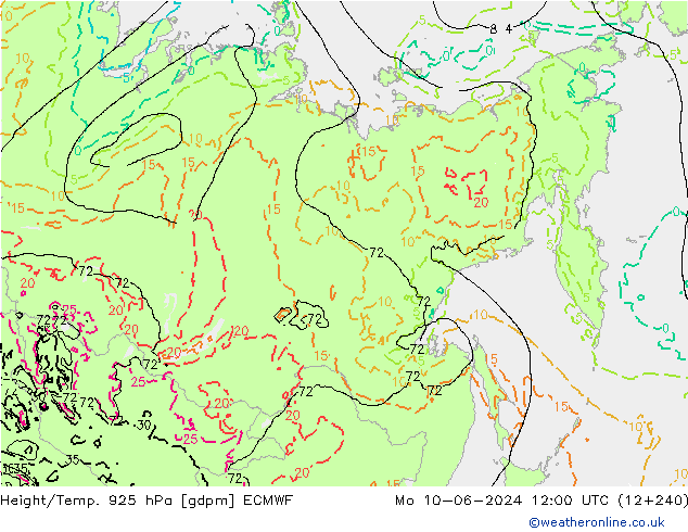 Yükseklik/Sıc. 925 hPa ECMWF Pzt 10.06.2024 12 UTC