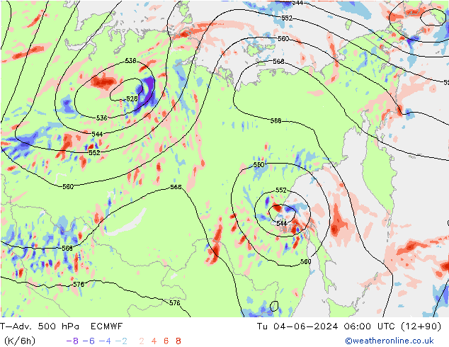 T-Adv. 500 hPa ECMWF di 04.06.2024 06 UTC