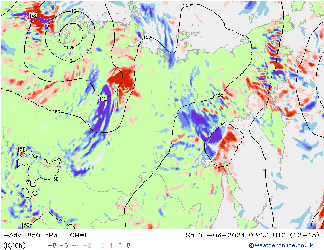 T-Adv. 850 hPa ECMWF sab 01.06.2024 03 UTC