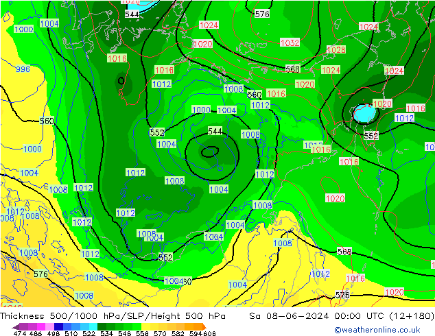 Thck 500-1000hPa ECMWF sab 08.06.2024 00 UTC