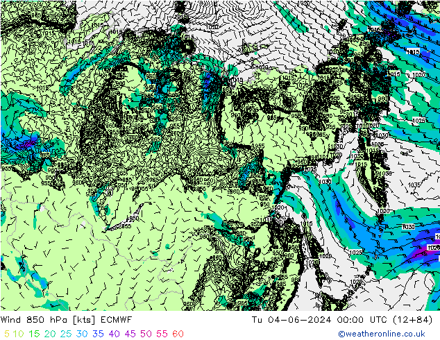 Viento 850 hPa ECMWF mar 04.06.2024 00 UTC