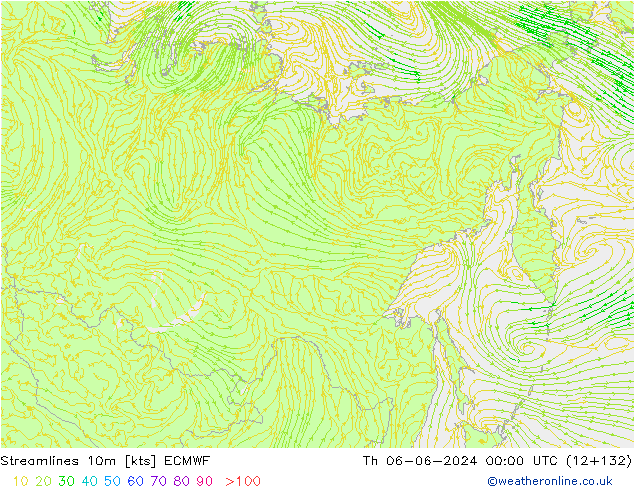 Linha de corrente 10m ECMWF Qui 06.06.2024 00 UTC