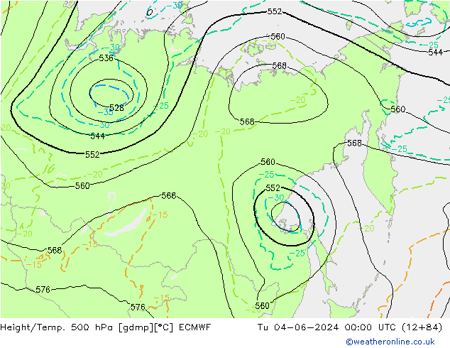 Z500/Rain (+SLP)/Z850 ECMWF вт 04.06.2024 00 UTC