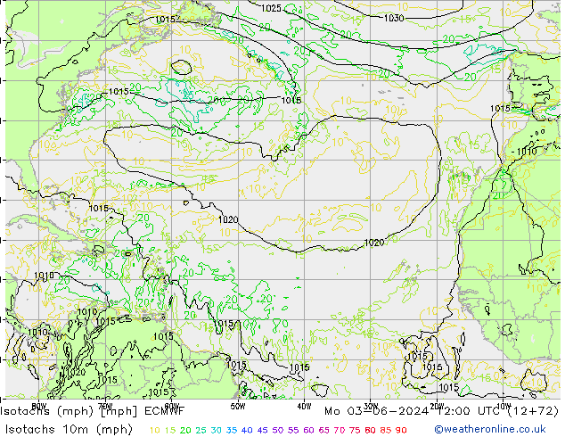 Eşrüzgar Hızları mph ECMWF Pzt 03.06.2024 12 UTC