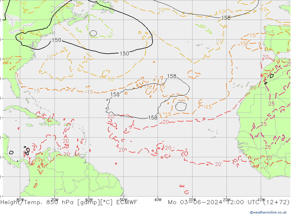 Z500/Rain (+SLP)/Z850 ECMWF pon. 03.06.2024 12 UTC