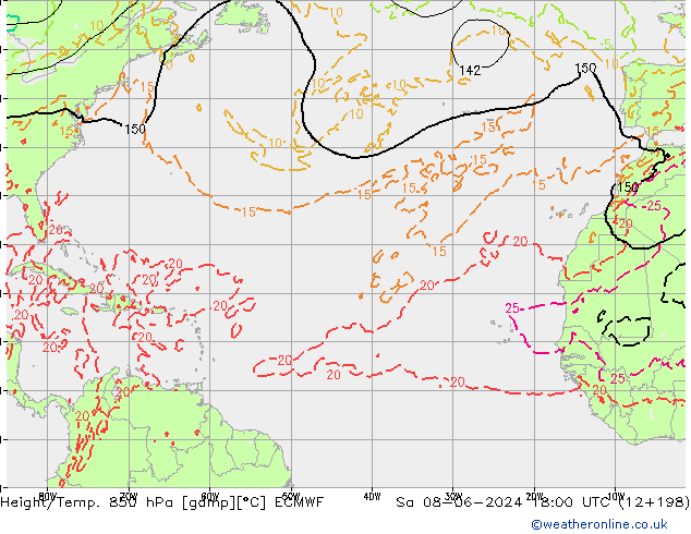 Height/Temp. 850 гПа ECMWF сб 08.06.2024 18 UTC