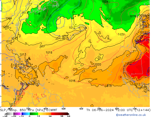 SLP/Temp. 850 hPa ECMWF Qui 06.06.2024 12 UTC