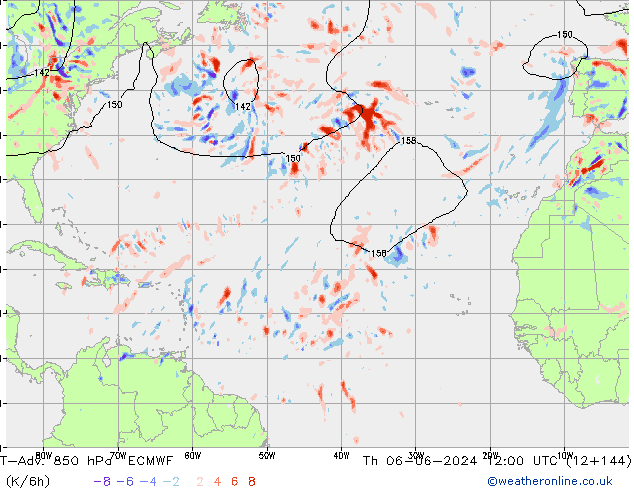 T-Adv. 850 hPa ECMWF Qui 06.06.2024 12 UTC