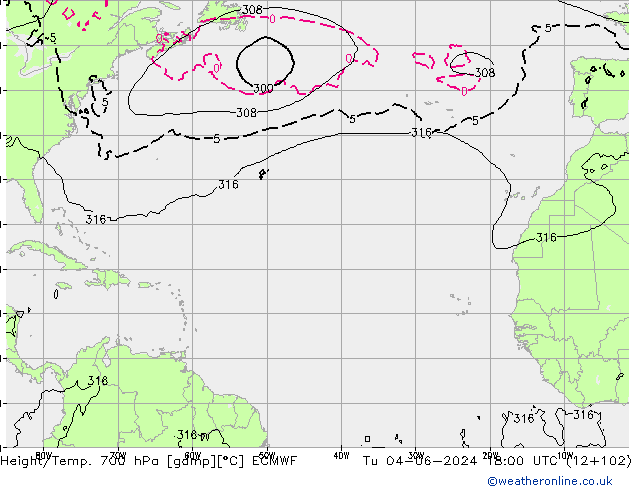 Géop./Temp. 700 hPa ECMWF mar 04.06.2024 18 UTC