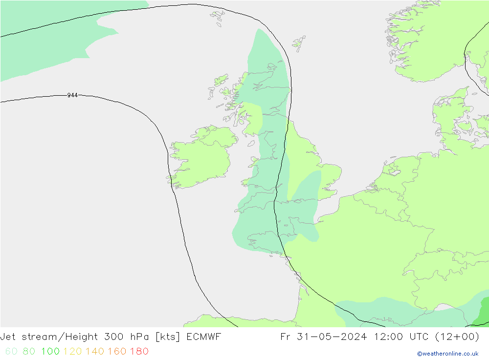 Straalstroom ECMWF vr 31.05.2024 12 UTC