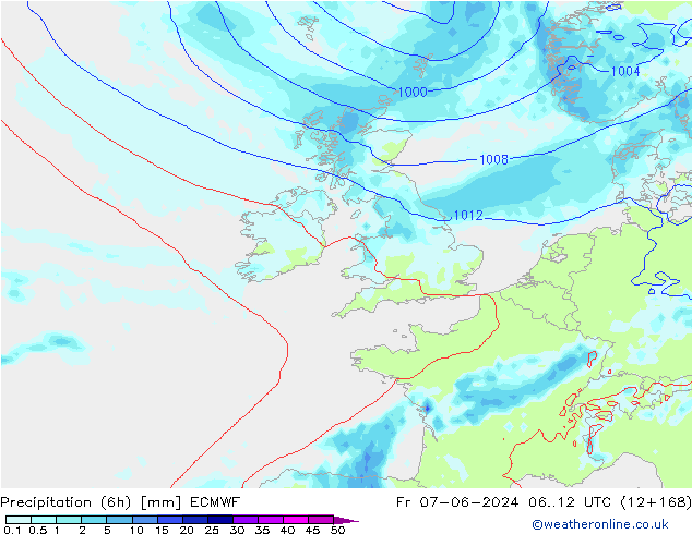 Z500/Rain (+SLP)/Z850 ECMWF пт 07.06.2024 12 UTC