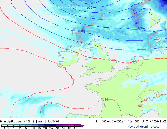 Precipitation (12h) ECMWF Čt 06.06.2024 00 UTC