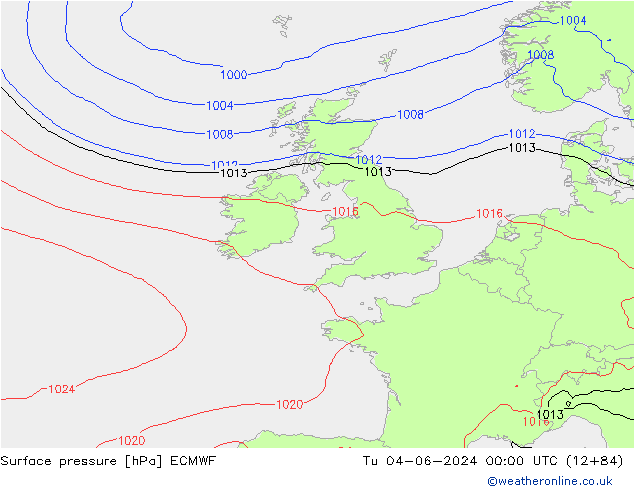 Surface pressure ECMWF Tu 04.06.2024 00 UTC