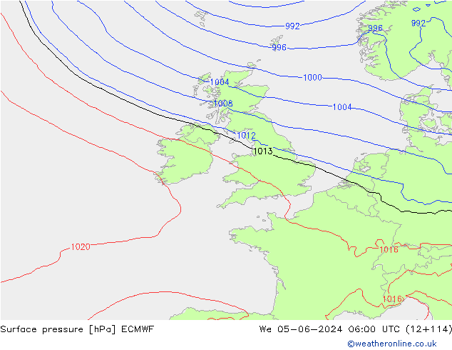 Presión superficial ECMWF mié 05.06.2024 06 UTC