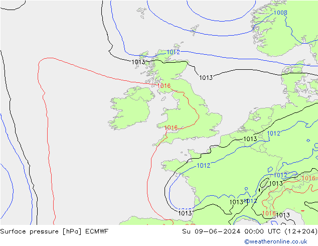 Pressione al suolo ECMWF dom 09.06.2024 00 UTC