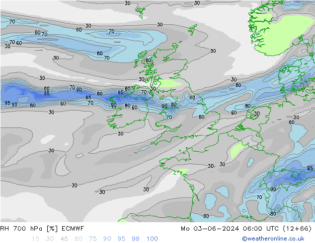 RH 700 hPa ECMWF lun 03.06.2024 06 UTC